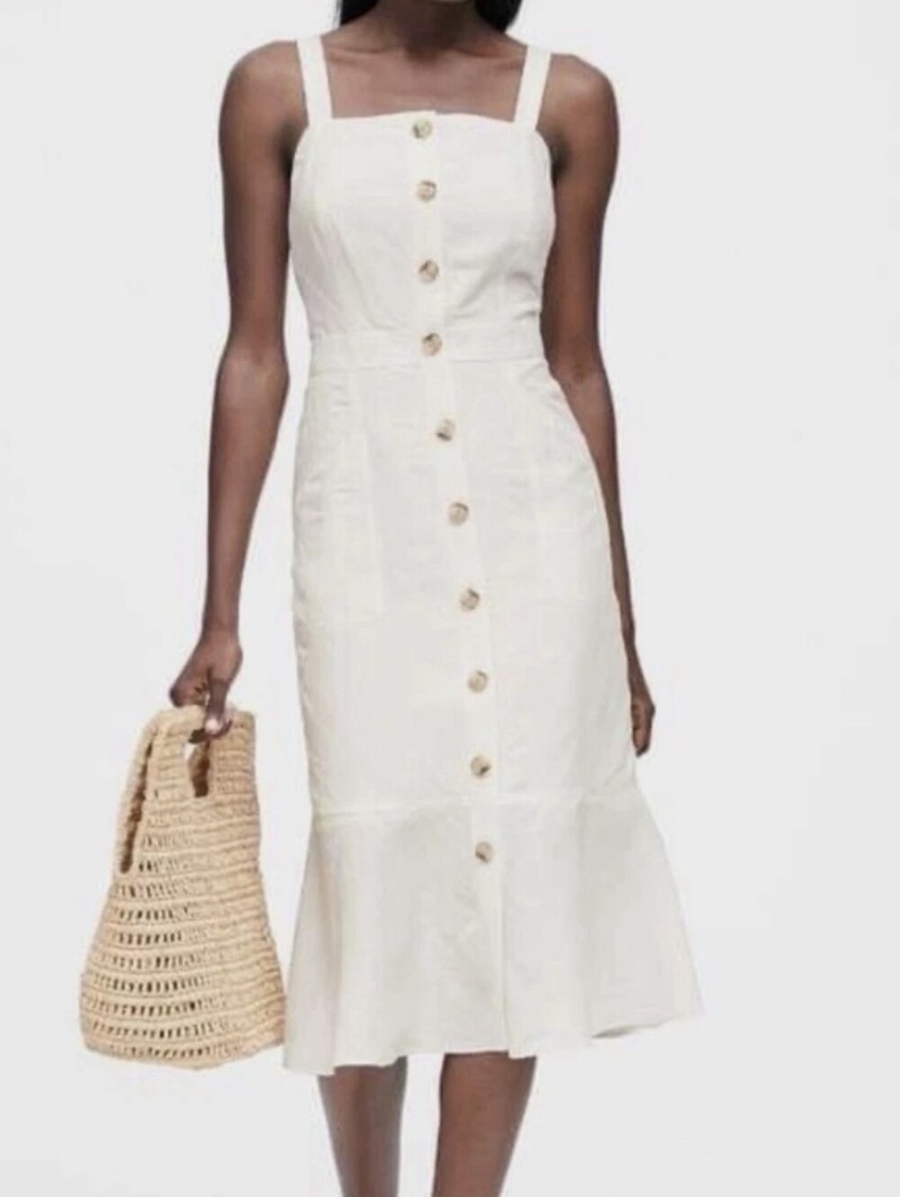 Banana Republic Beige Button-Front Midi Dress